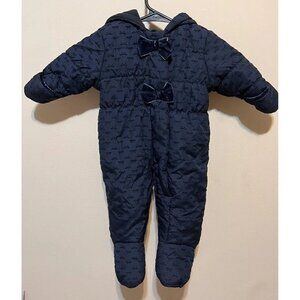 Rothschild Snow Suit. Size 3/6 months Baby Girl Navy Bow